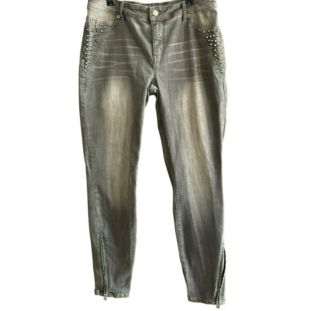 Vintage Bebe Women's Gray Studded  Ankle Zipper Moto Denim Jeans Sz 31 Y2K 1990s